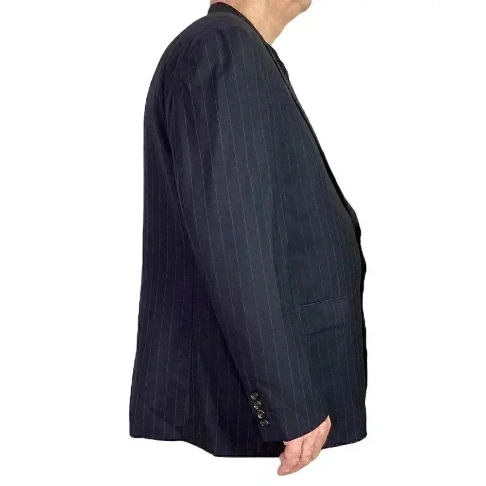 Ralph Ralph Lauren RRL Men 50R Pinstripe Wool Blazer Sport Coat Jacket Black